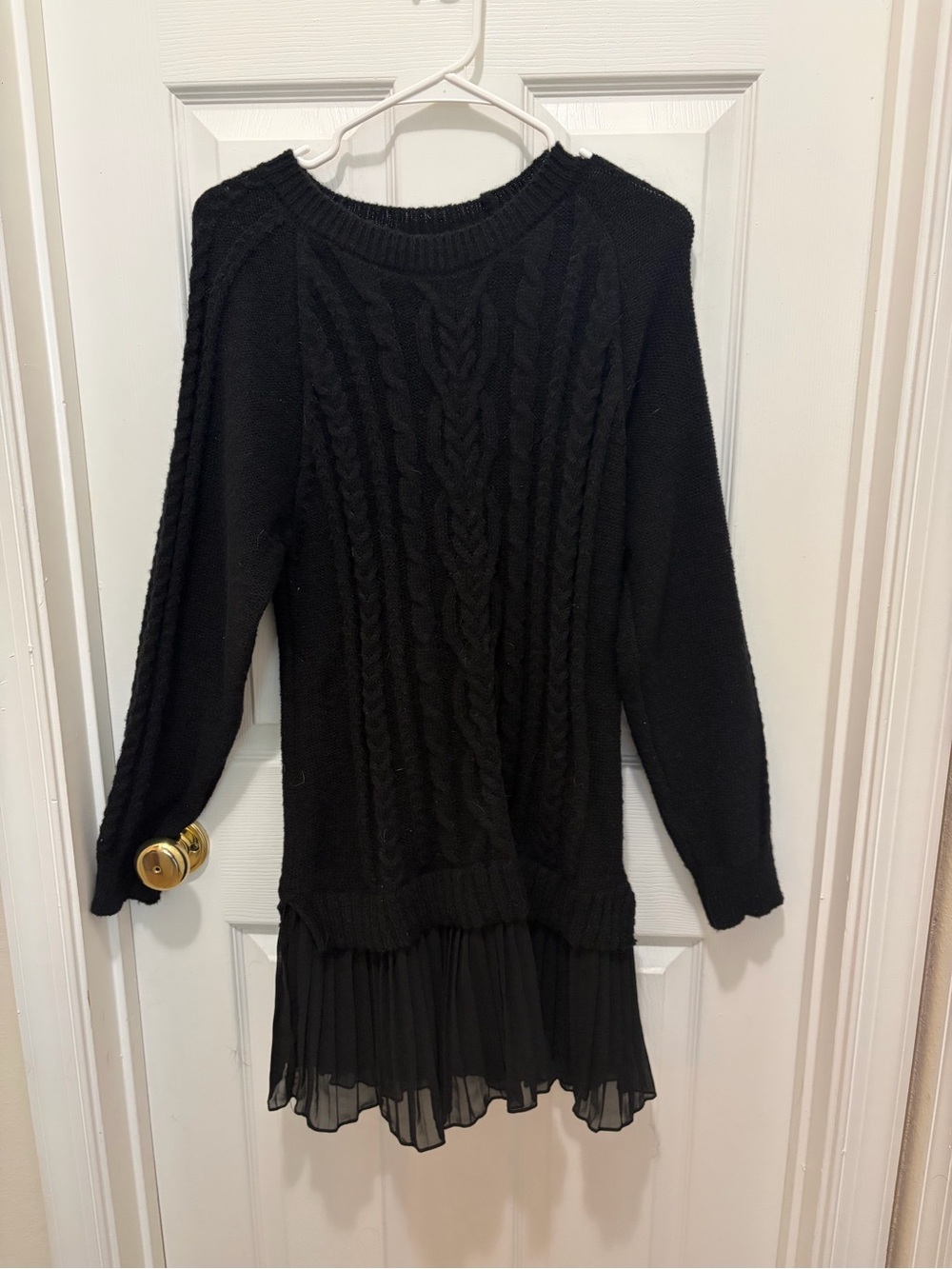 Amazon Black Cable-Knit Long Sleeve Dress with Pleated Hem